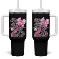 Happy New Year 2026 Tumbler With Handle Hello 2026 Disco Ball Pink Coquette Bow Faux Glitter - Wonder Print Shop
