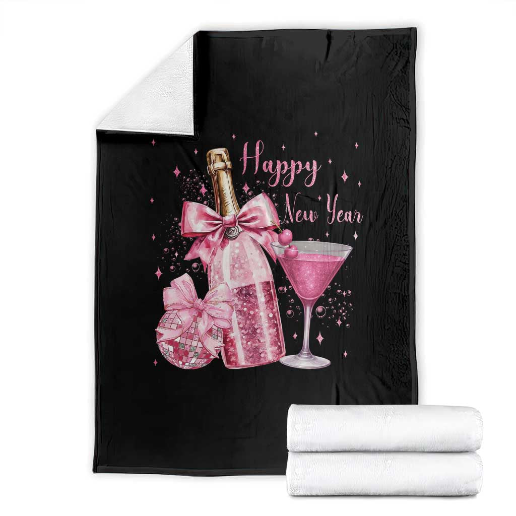 Happy New Year 2026 New Years Eve Party Throw Blanket Pink Cocktail Disco Ball - Wonder Print Shop