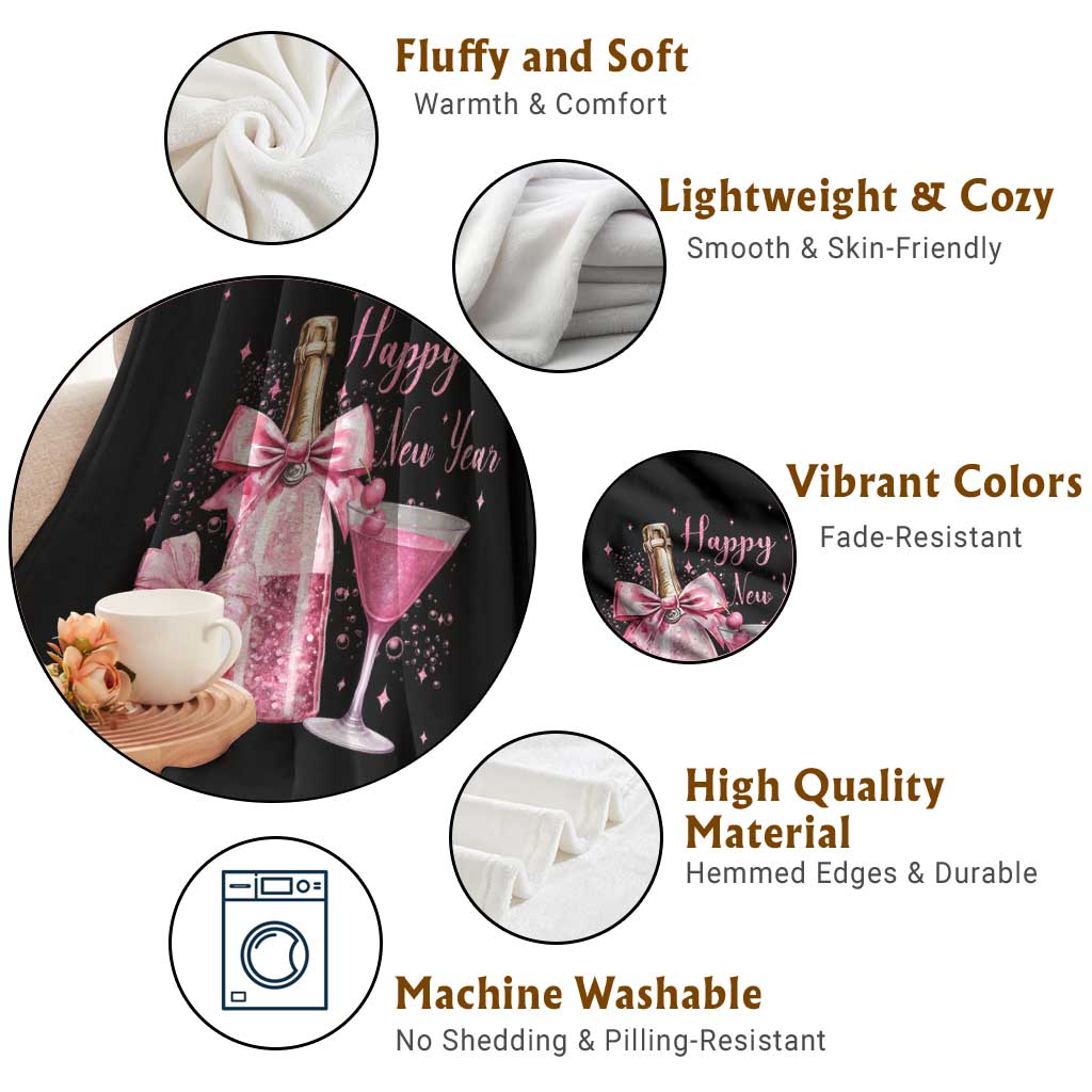 Happy New Year 2026 New Years Eve Party Throw Blanket Pink Cocktail Disco Ball - Wonder Print Shop