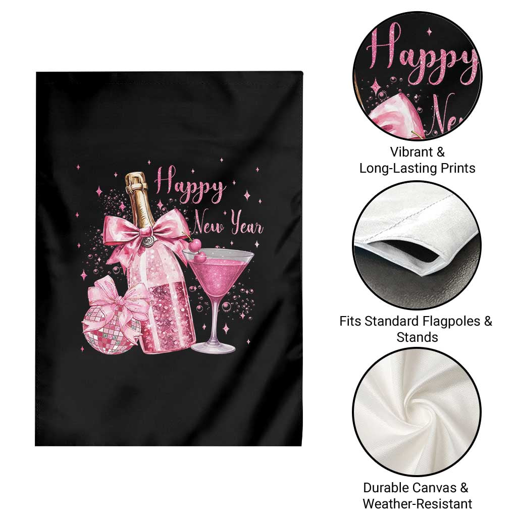Happy New Year 2026 New Years Eve Party Garden Flag Pink Cocktail Disco Ball - Wonder Print Shop