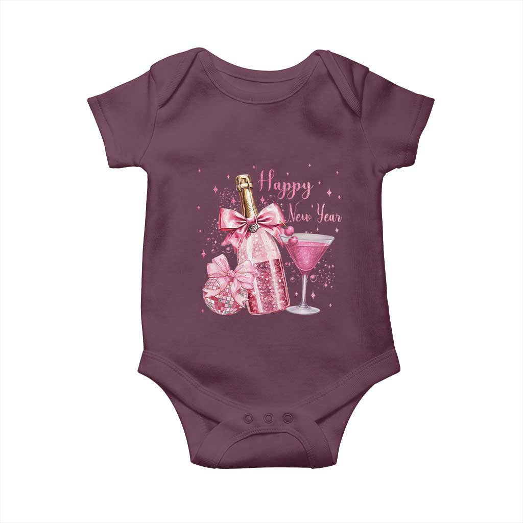 Happy New Year 2026 New Years Eve Party Baby Onesie Pink Cocktail Disco Ball - Wonder Print Shop