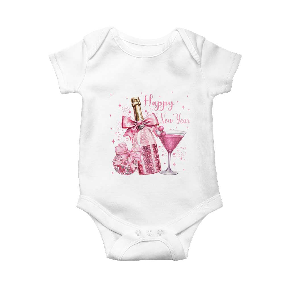 Happy New Year 2026 New Years Eve Party Baby Onesie Pink Cocktail Disco Ball - Wonder Print Shop