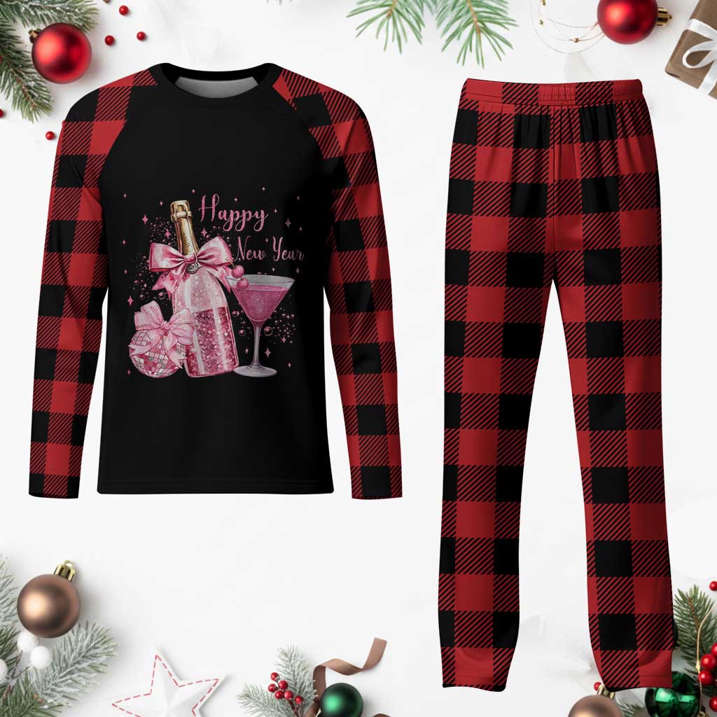 Happy New Year 2026 New Years Eve Party Plaid Pajama Set Pink Cocktail Disco Ball - Wonder Print Shop