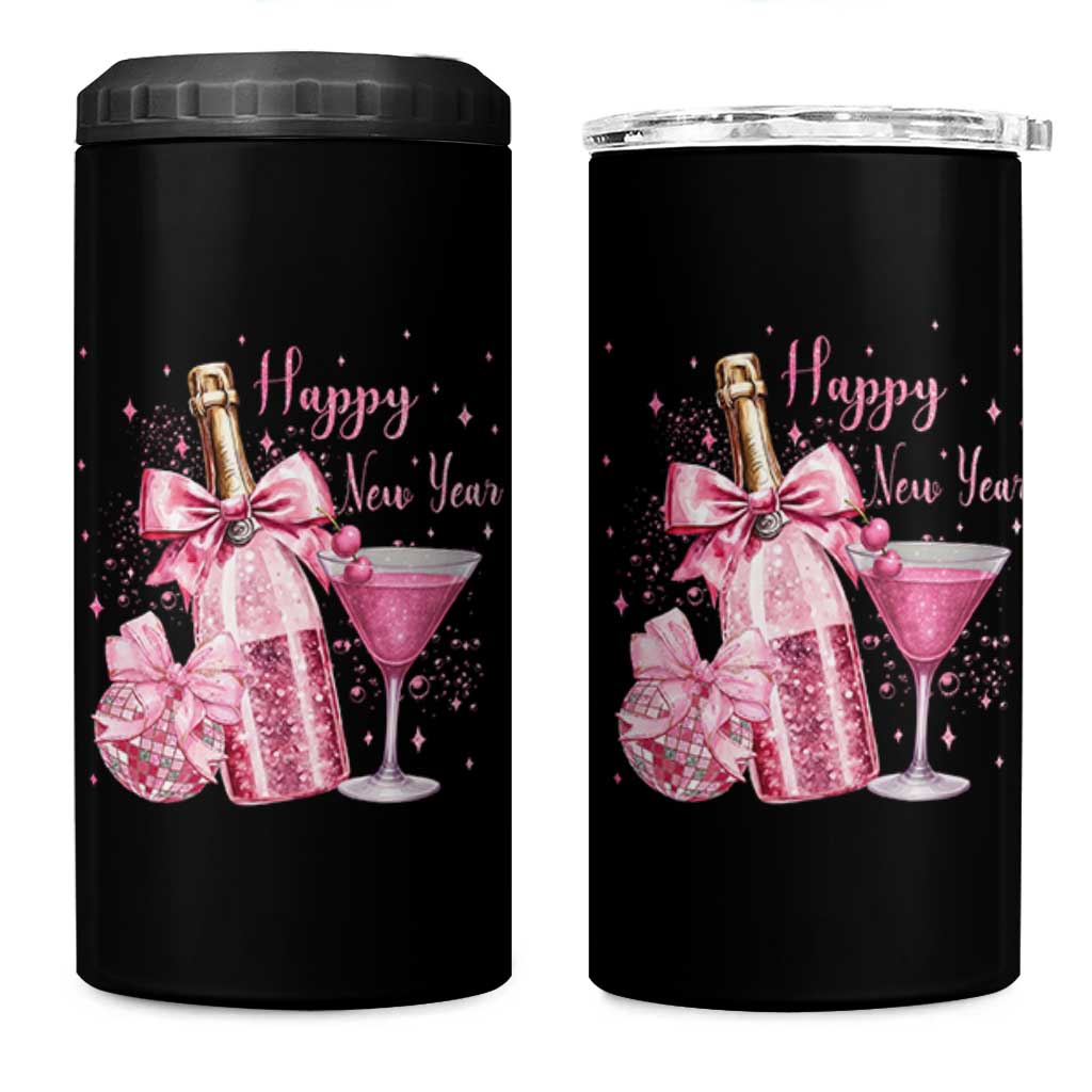 Happy New Year 2026 New Years Eve Party 4 in 1 Can Cooler Tumbler Pink Cocktail Disco Ball - Wonder Print Shop