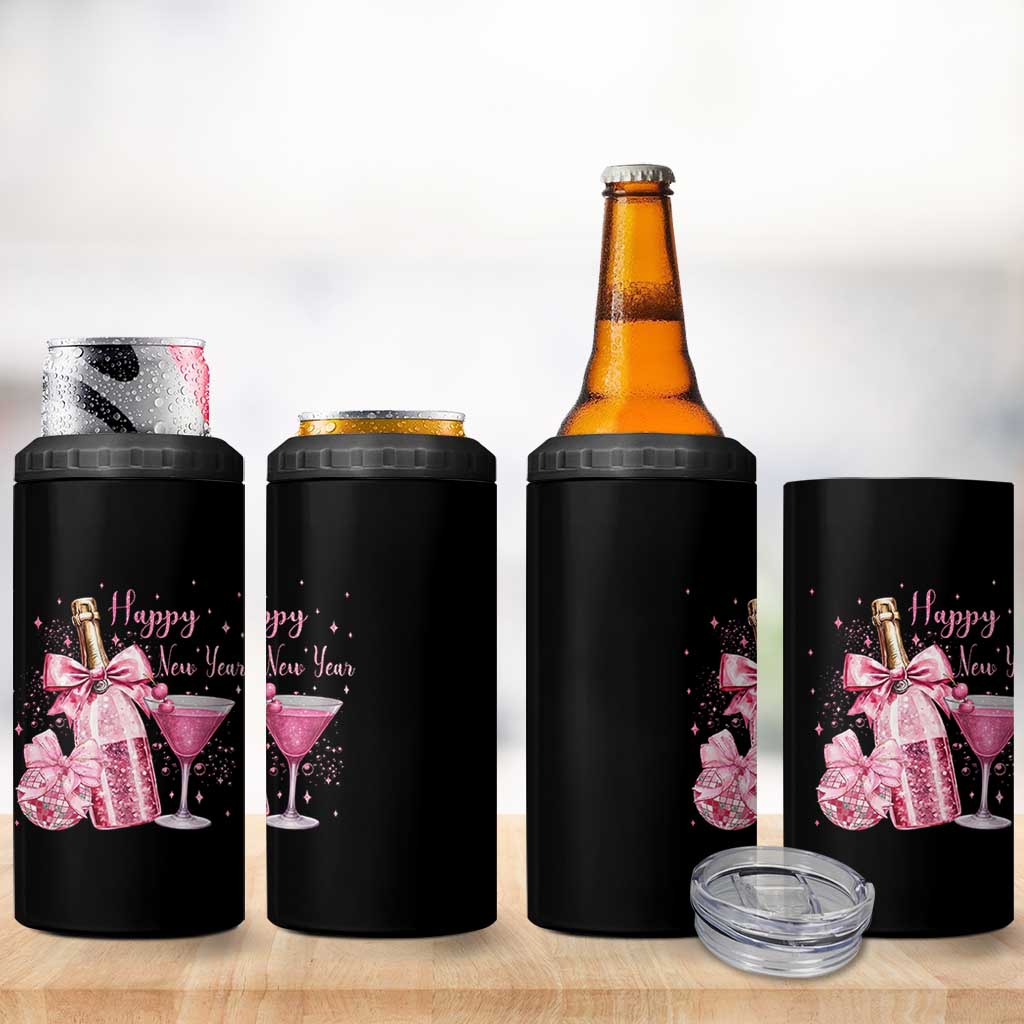 Happy New Year 2026 New Years Eve Party 4 in 1 Can Cooler Tumbler Pink Cocktail Disco Ball - Wonder Print Shop