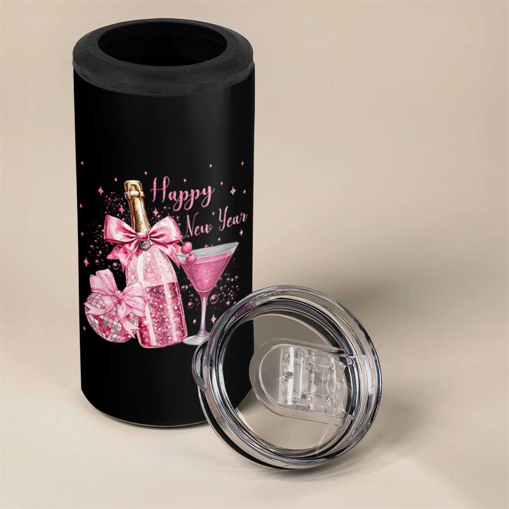 Happy New Year 2026 New Years Eve Party 4 in 1 Can Cooler Tumbler Pink Cocktail Disco Ball - Wonder Print Shop