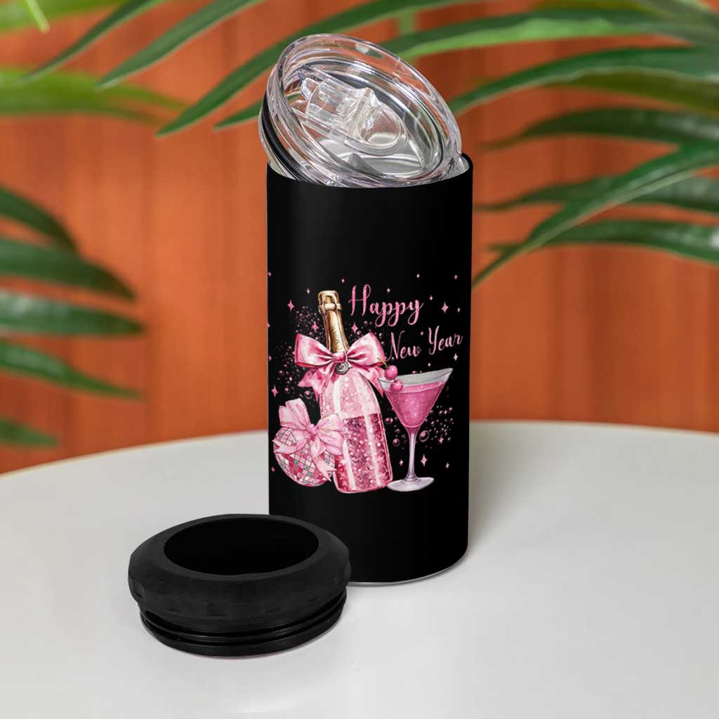 Happy New Year 2026 New Years Eve Party 4 in 1 Can Cooler Tumbler Pink Cocktail Disco Ball - Wonder Print Shop