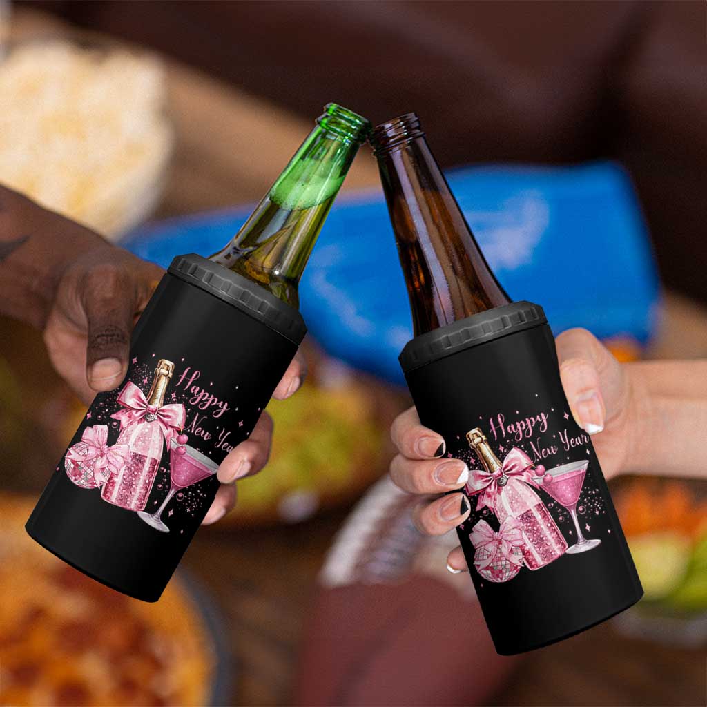Happy New Year 2026 New Years Eve Party 4 in 1 Can Cooler Tumbler Pink Cocktail Disco Ball - Wonder Print Shop
