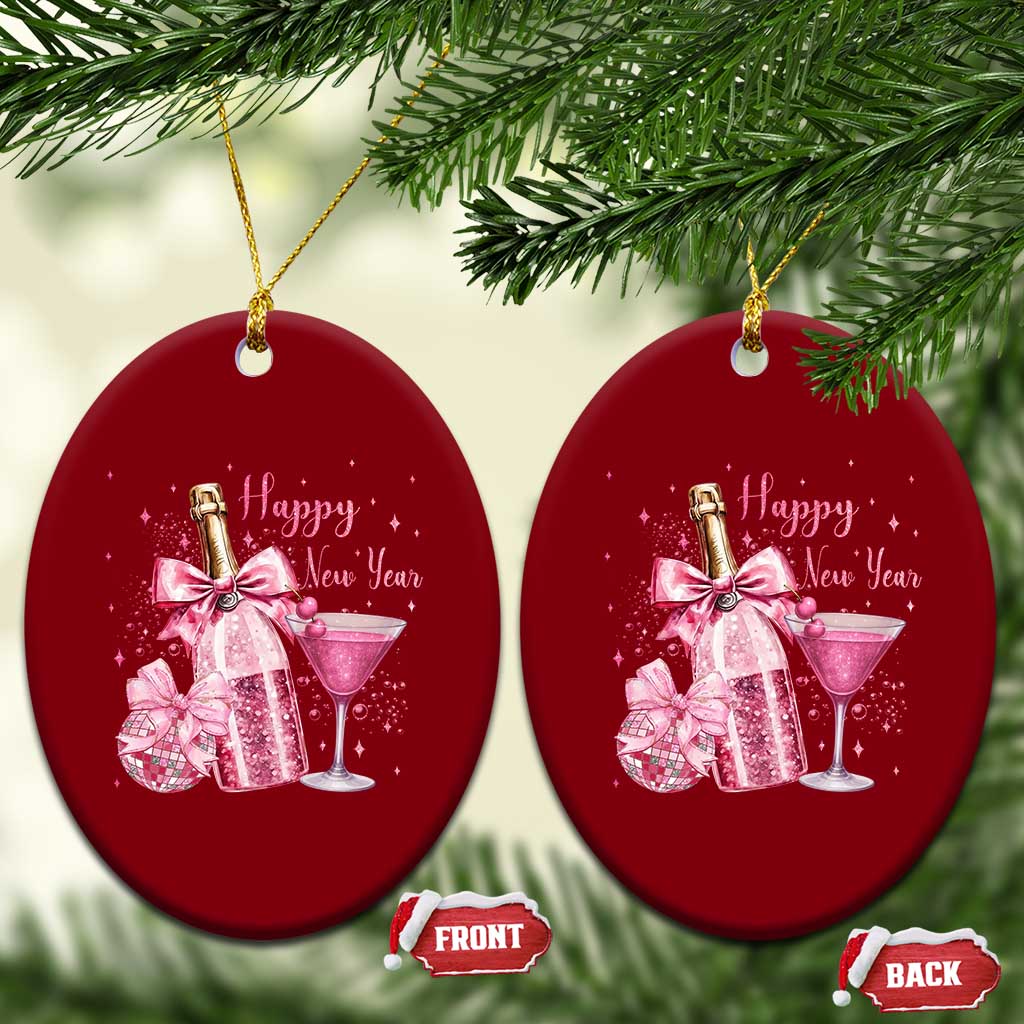 Happy New Year 2026 New Years Eve Party Ceramic Ornament Pink Cocktail Disco Ball - Wonder Print Shop