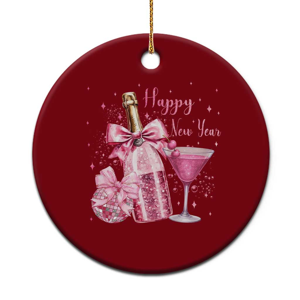 Happy New Year 2026 New Years Eve Party Ceramic Ornament Pink Cocktail Disco Ball - Wonder Print Shop