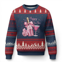 Happy New Year 2026 New Years Eve Party Ugly Christmas Sweater Pink Cocktail Disco Ball - Wonder Print Shop