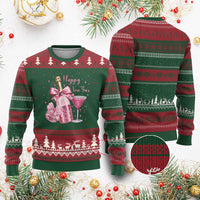 Happy New Year 2026 New Years Eve Party Ugly Christmas Sweater Pink Cocktail Disco Ball - Wonder Print Shop