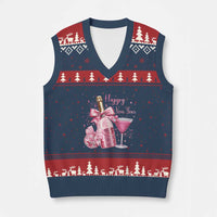Happy New Year 2026 New Years Eve Party V-Neck Knit Sweater Vest Pink Cocktail Disco Ball - Wonder Print Shop