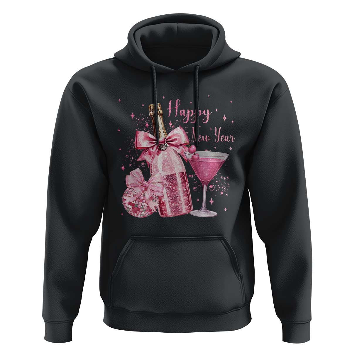 Happy New Year 2026 New Years Eve Party Hoodie Pink Cocktail Disco Ball - Wonder Print Shop