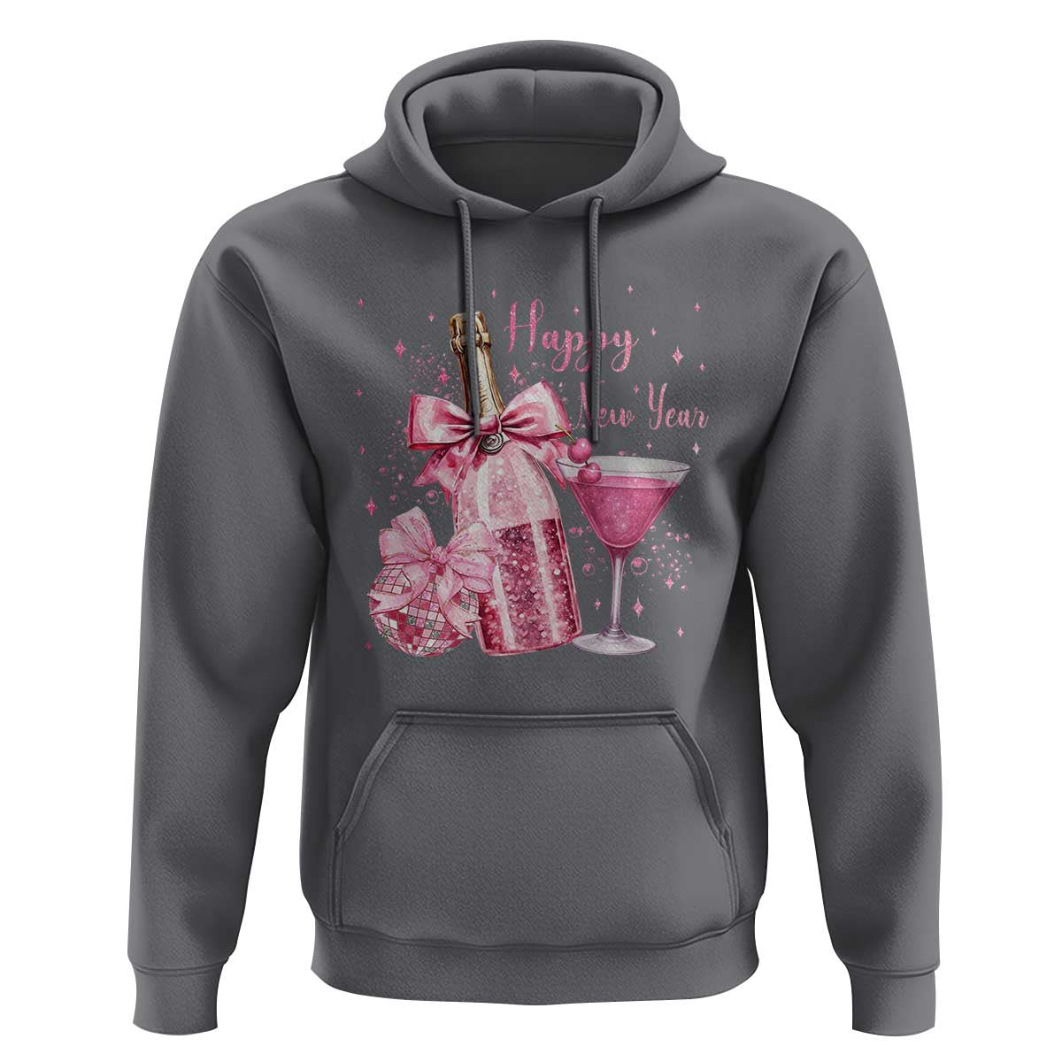 Happy New Year 2026 New Years Eve Party Hoodie Pink Cocktail Disco Ball - Wonder Print Shop