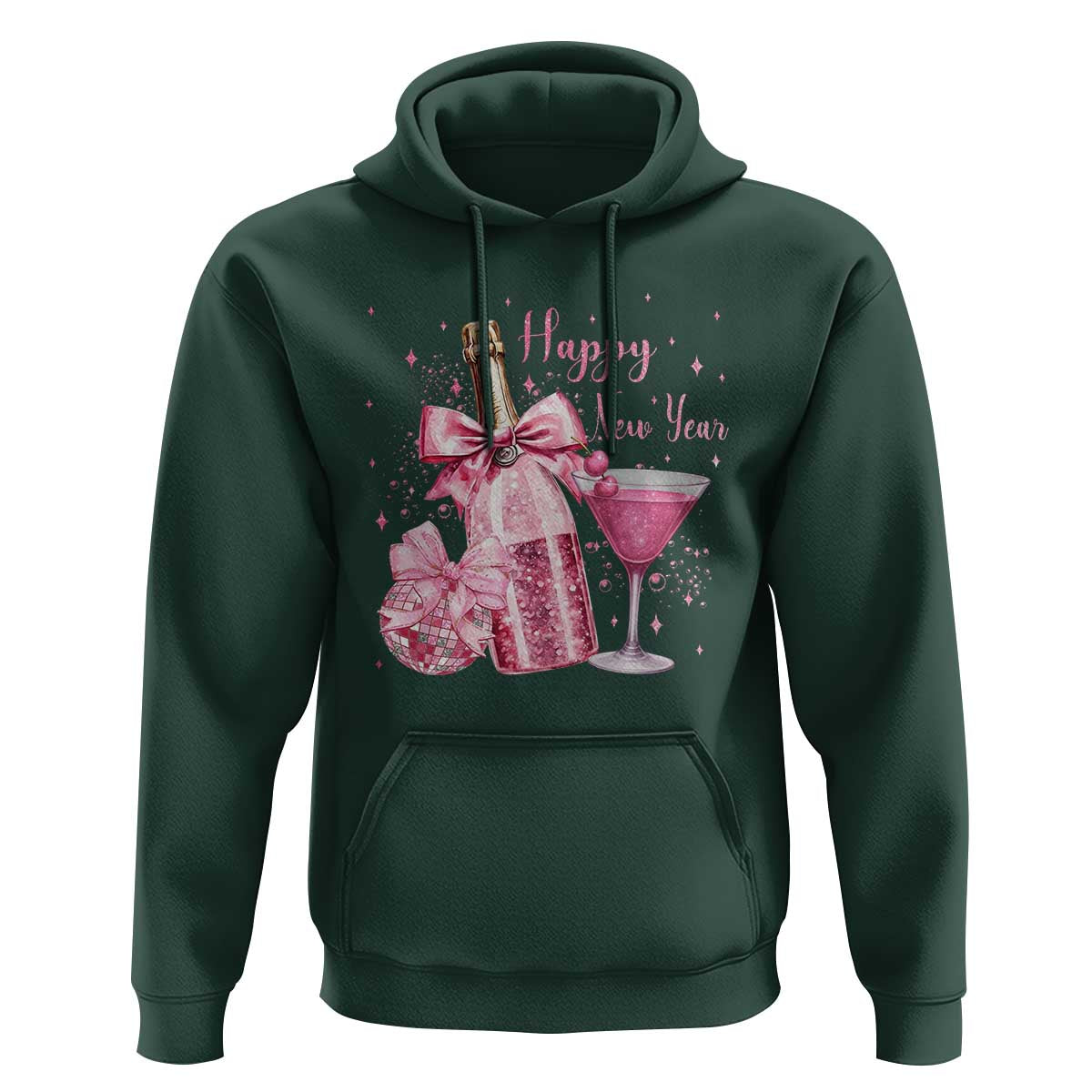 Happy New Year 2026 New Years Eve Party Hoodie Pink Cocktail Disco Ball - Wonder Print Shop