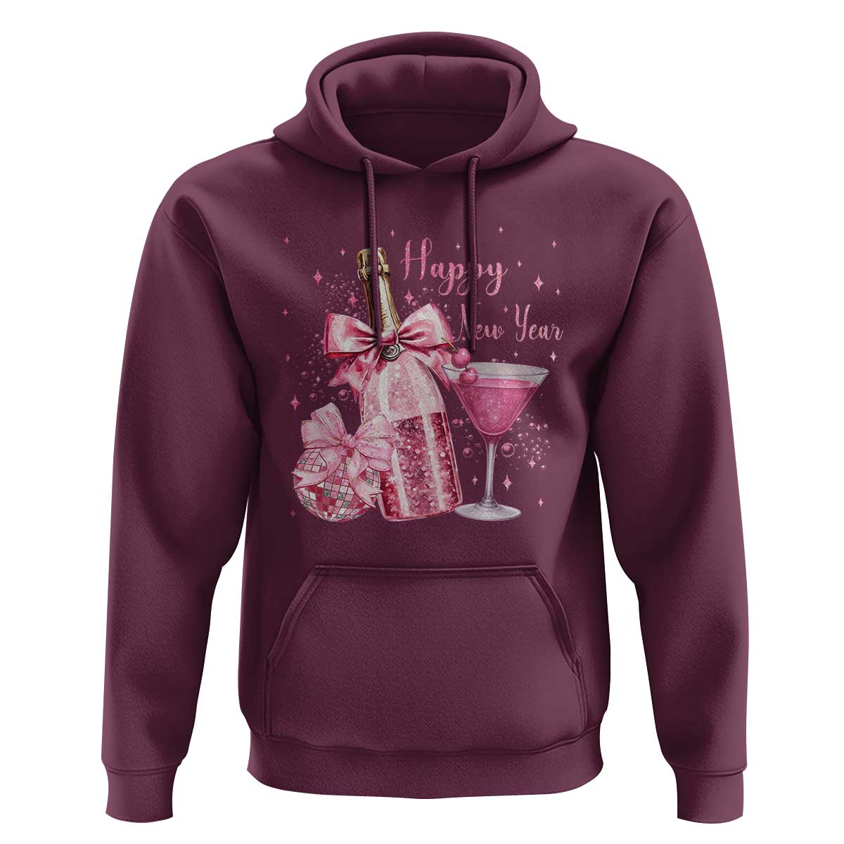 Happy New Year 2026 New Years Eve Party Hoodie Pink Cocktail Disco Ball - Wonder Print Shop