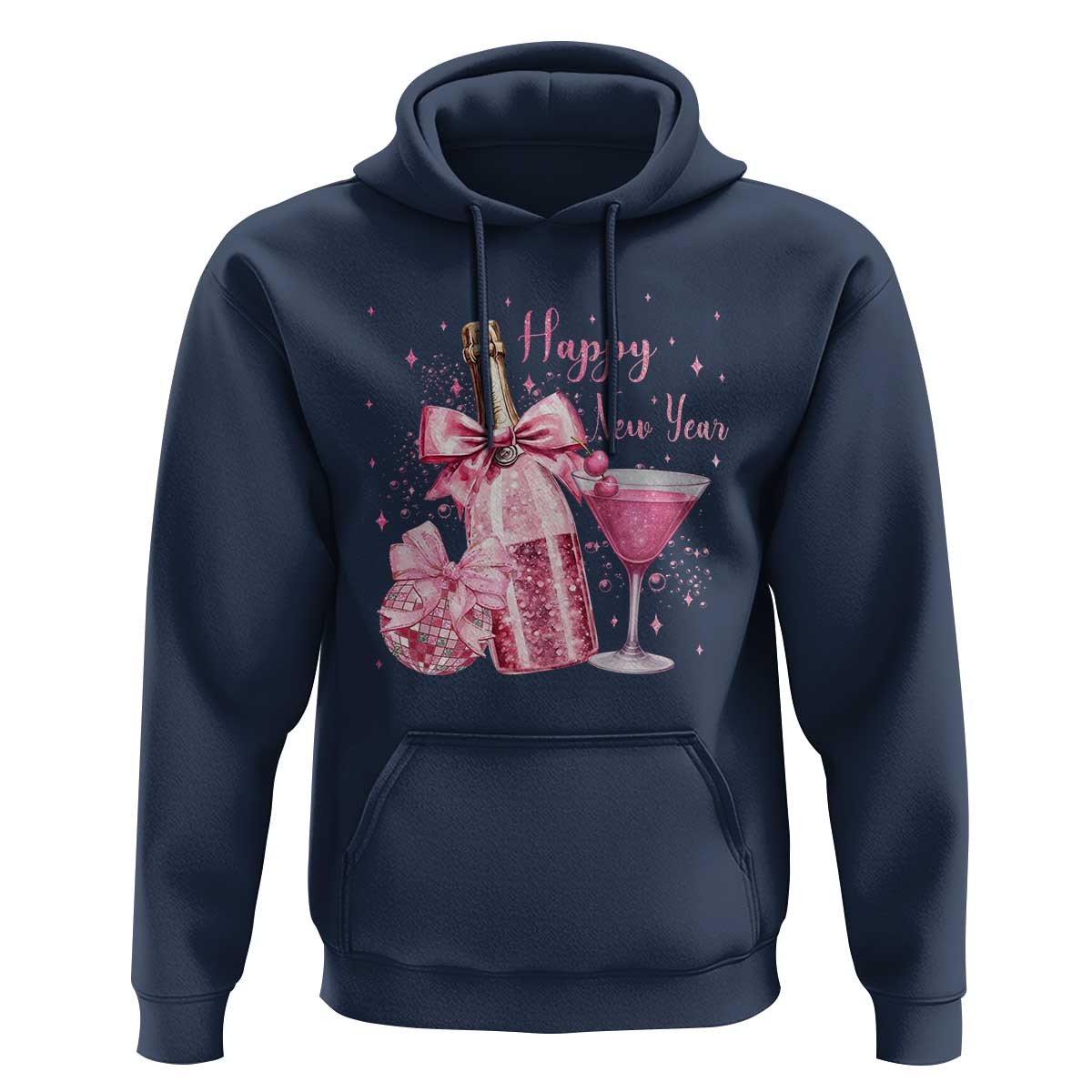 Happy New Year 2026 New Years Eve Party Hoodie Pink Cocktail Disco Ball - Wonder Print Shop