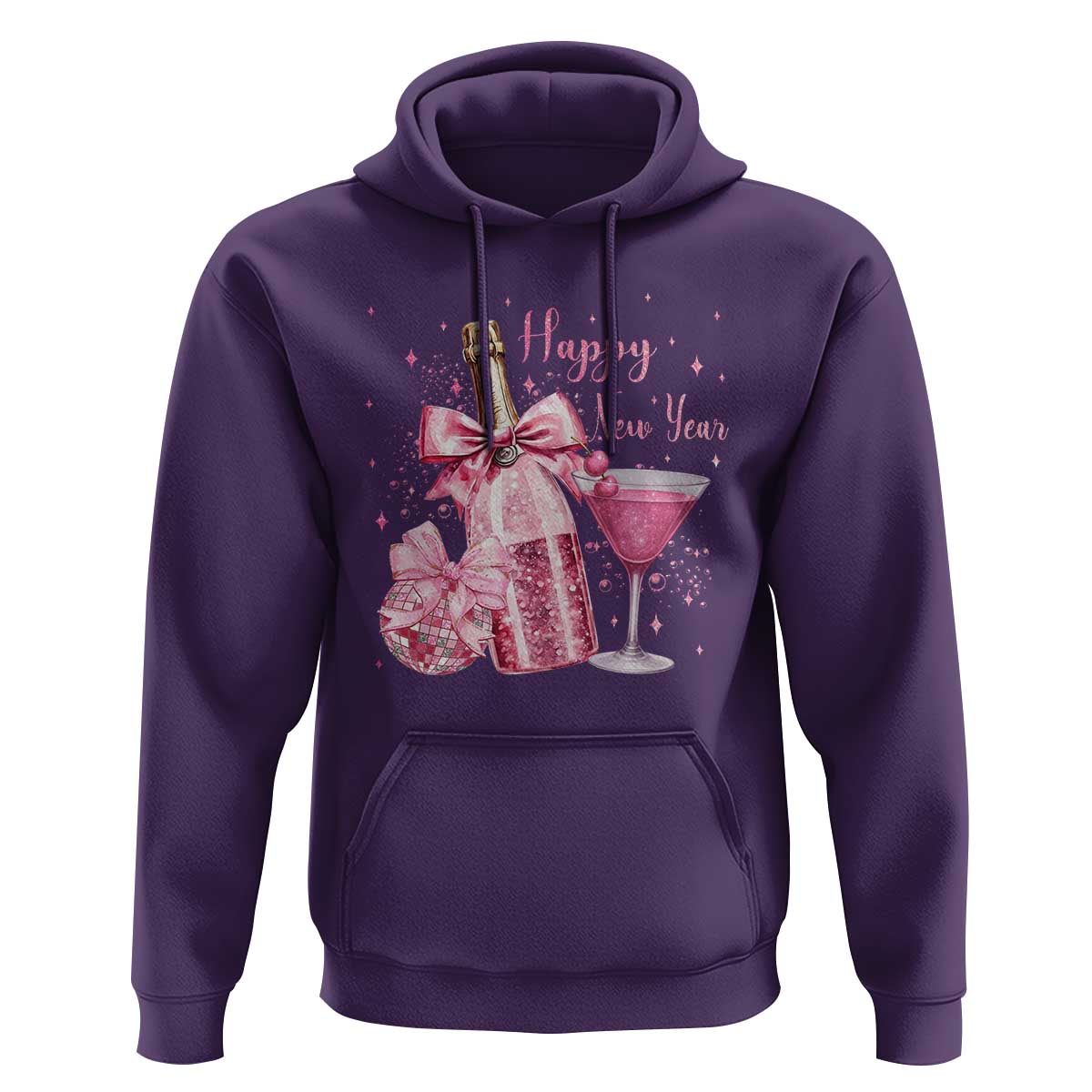 Happy New Year 2026 New Years Eve Party Hoodie Pink Cocktail Disco Ball - Wonder Print Shop