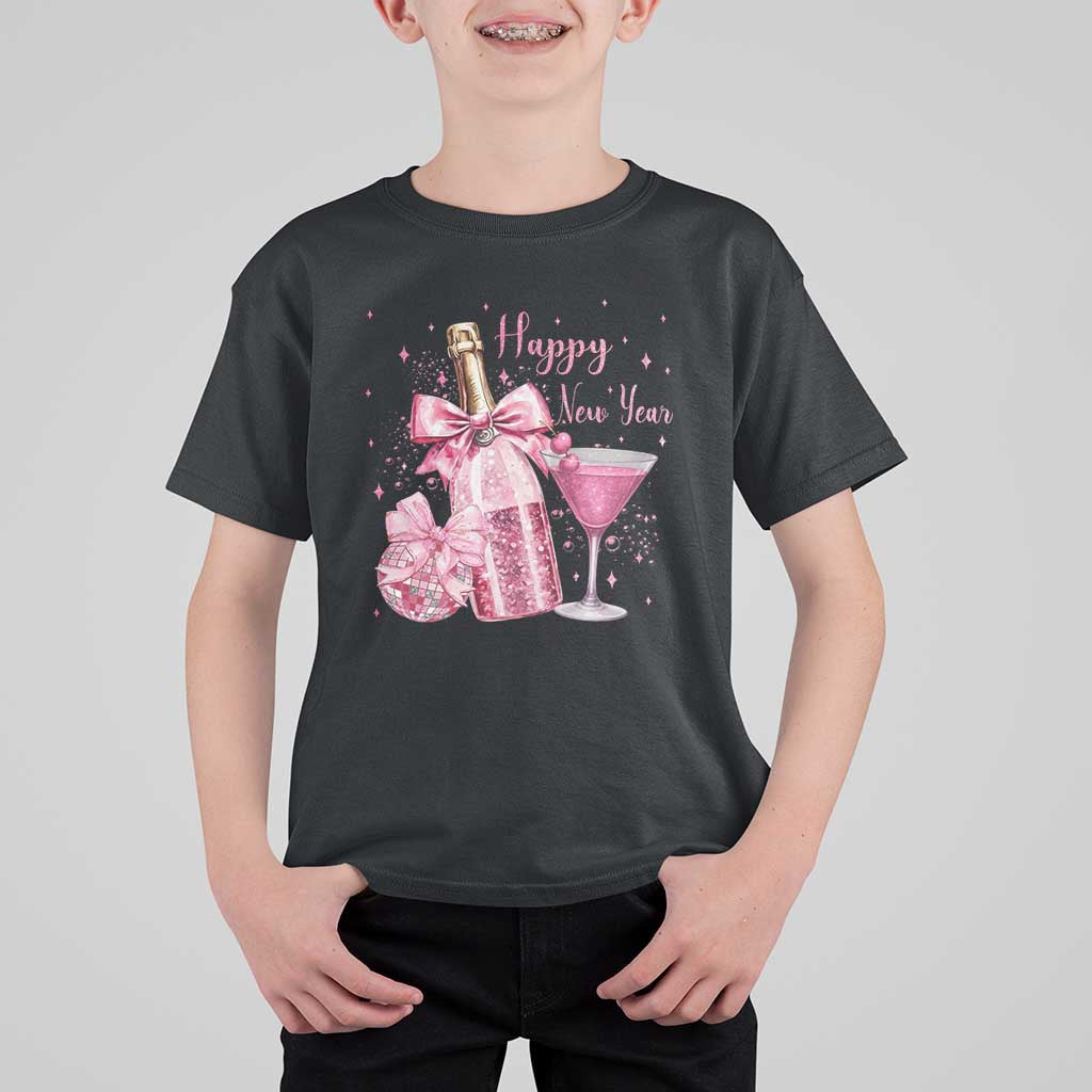 Happy New Year 2026 New Years Eve Party T Shirt For Kid Pink Cocktail Disco Ball - Wonder Print Shop
