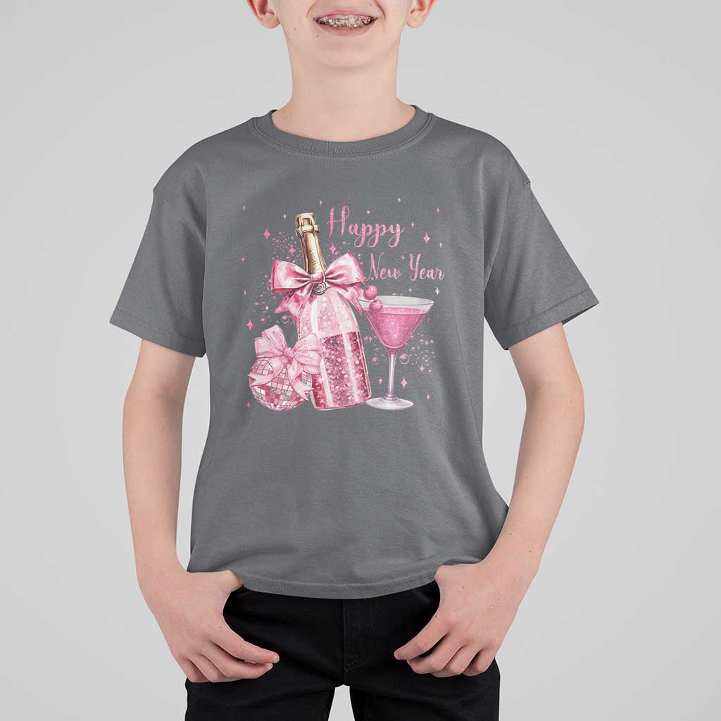 Happy New Year 2026 New Years Eve Party T Shirt For Kid Pink Cocktail Disco Ball - Wonder Print Shop