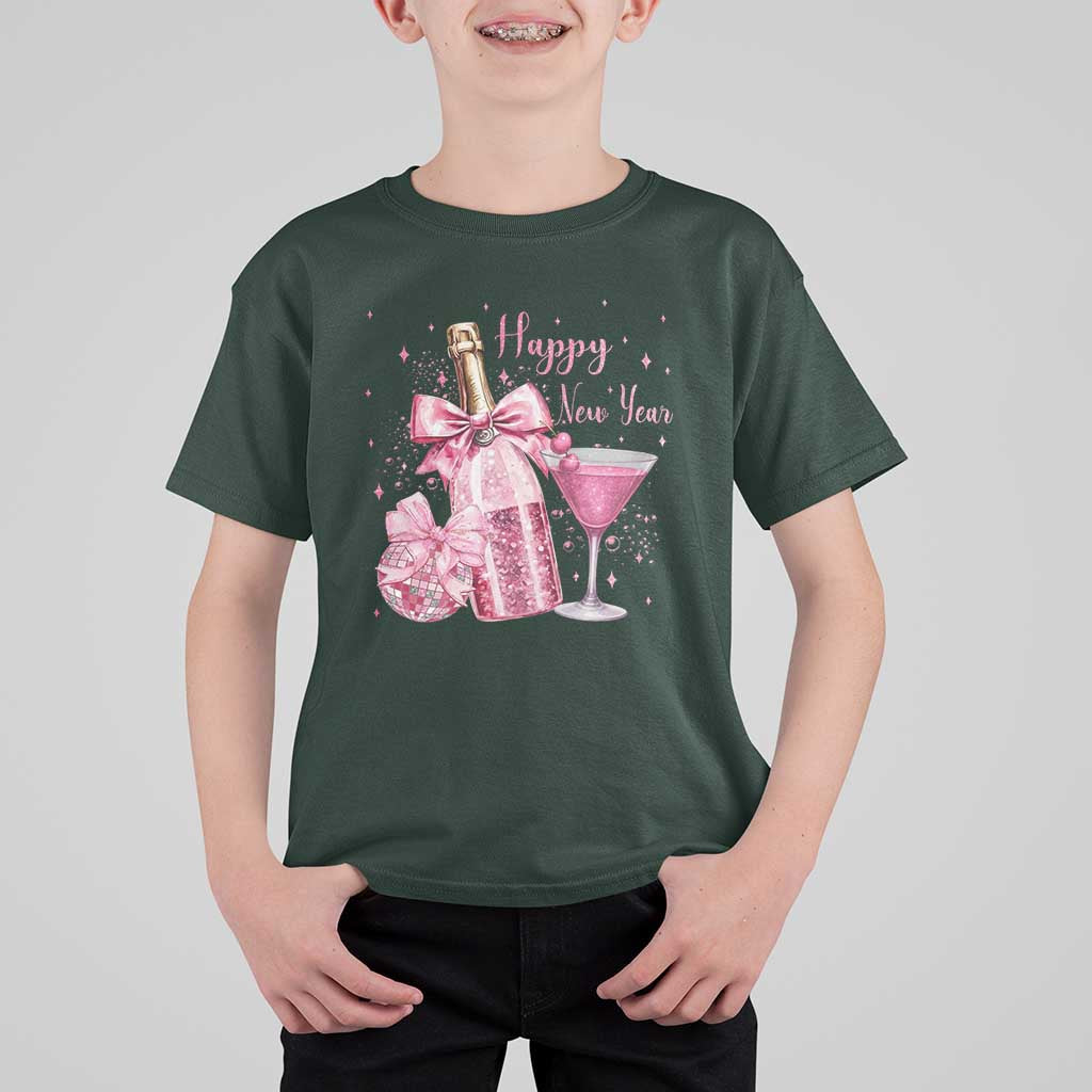 Happy New Year 2026 New Years Eve Party T Shirt For Kid Pink Cocktail Disco Ball - Wonder Print Shop