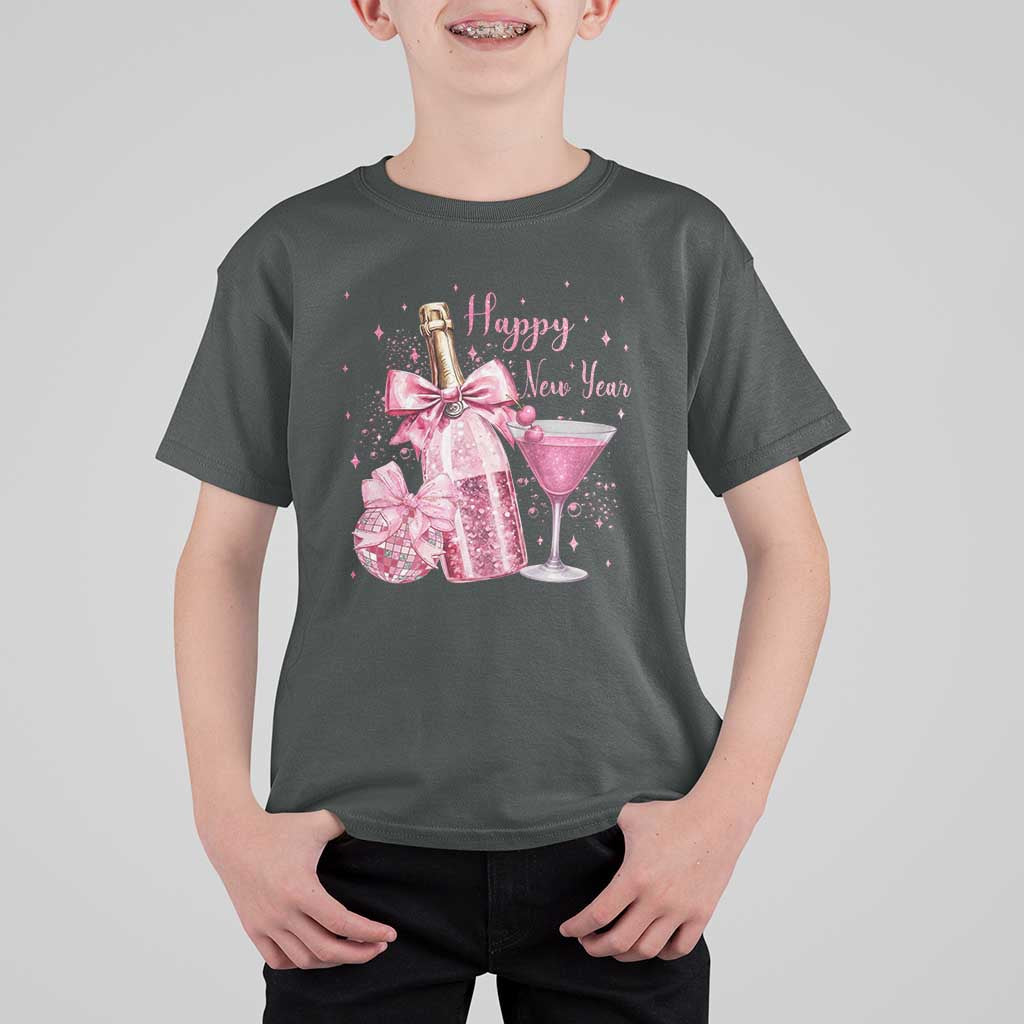 Happy New Year 2026 New Years Eve Party T Shirt For Kid Pink Cocktail Disco Ball - Wonder Print Shop