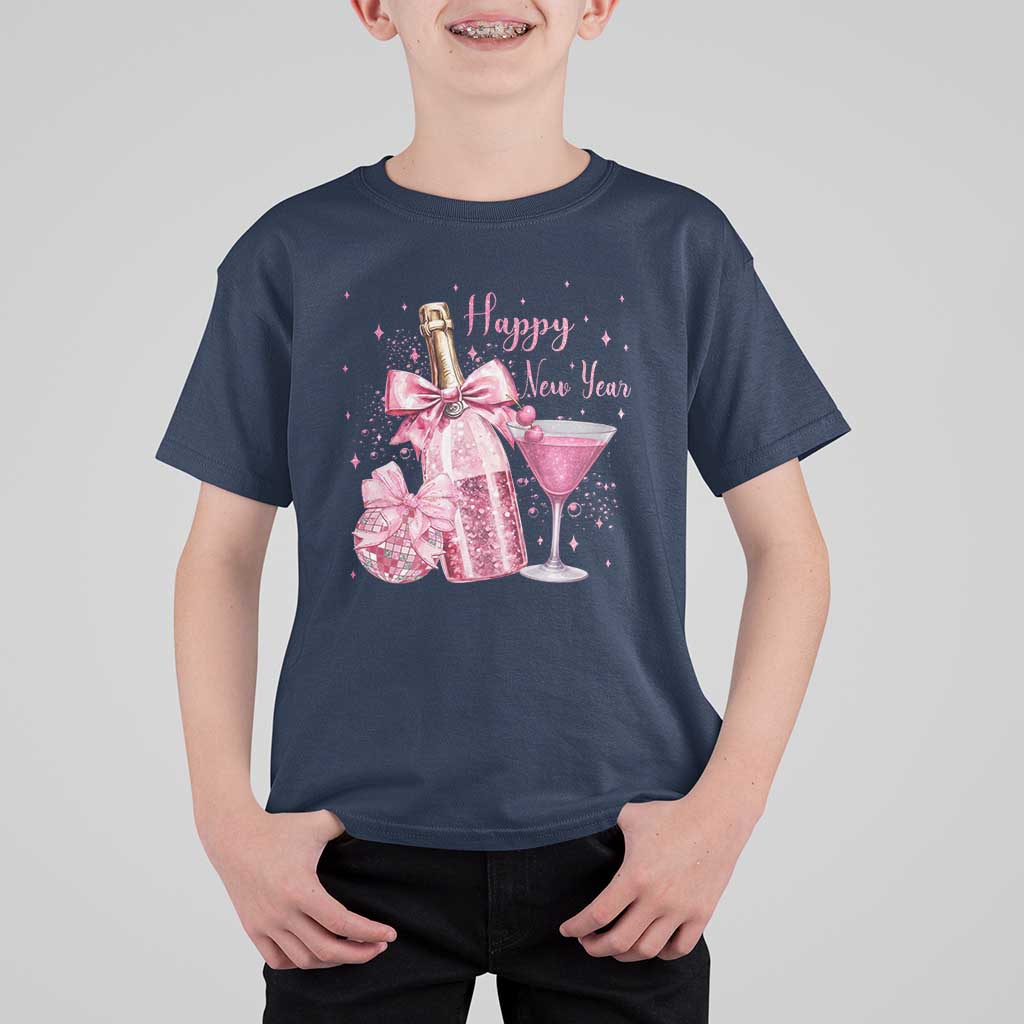 Happy New Year 2026 New Years Eve Party T Shirt For Kid Pink Cocktail Disco Ball - Wonder Print Shop