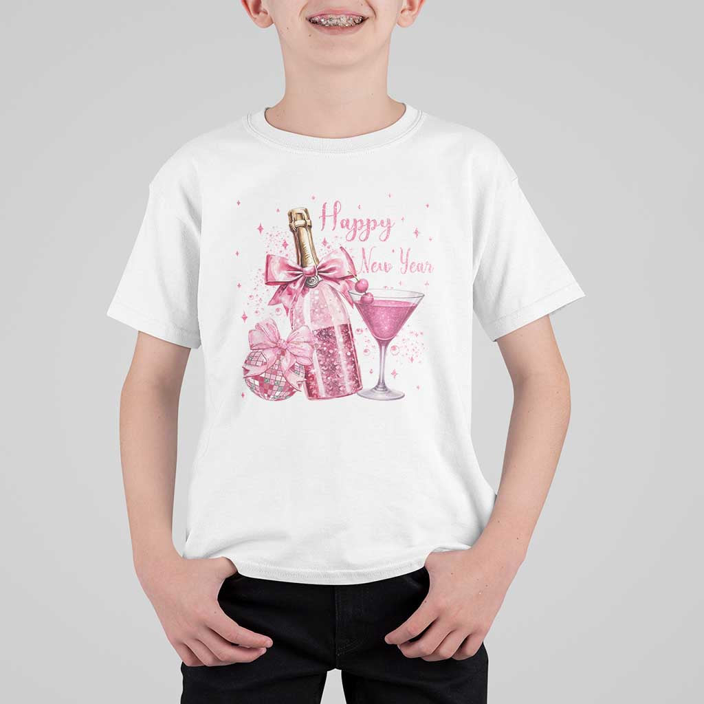 Happy New Year 2026 New Years Eve Party T Shirt For Kid Pink Cocktail Disco Ball - Wonder Print Shop