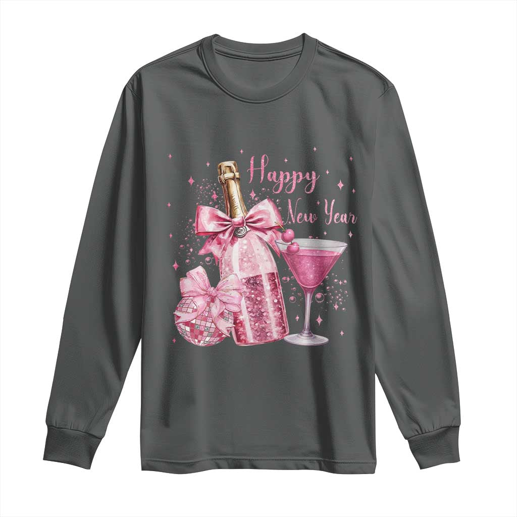 Happy New Year 2026 New Years Eve Party Long Sleeve Shirt Pink Cocktail Disco Ball - Wonder Print Shop