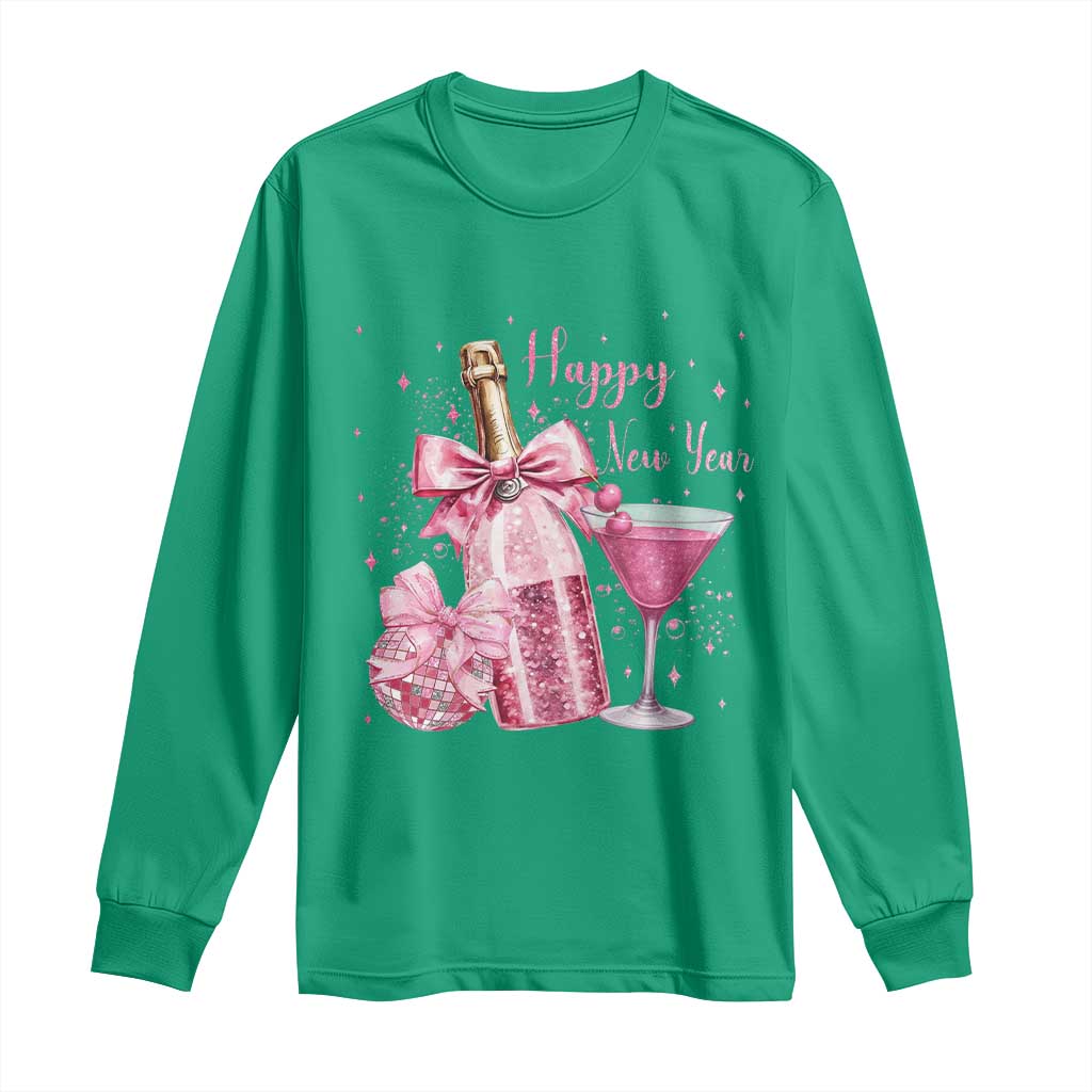 Happy New Year 2026 New Years Eve Party Long Sleeve Shirt Pink Cocktail Disco Ball - Wonder Print Shop