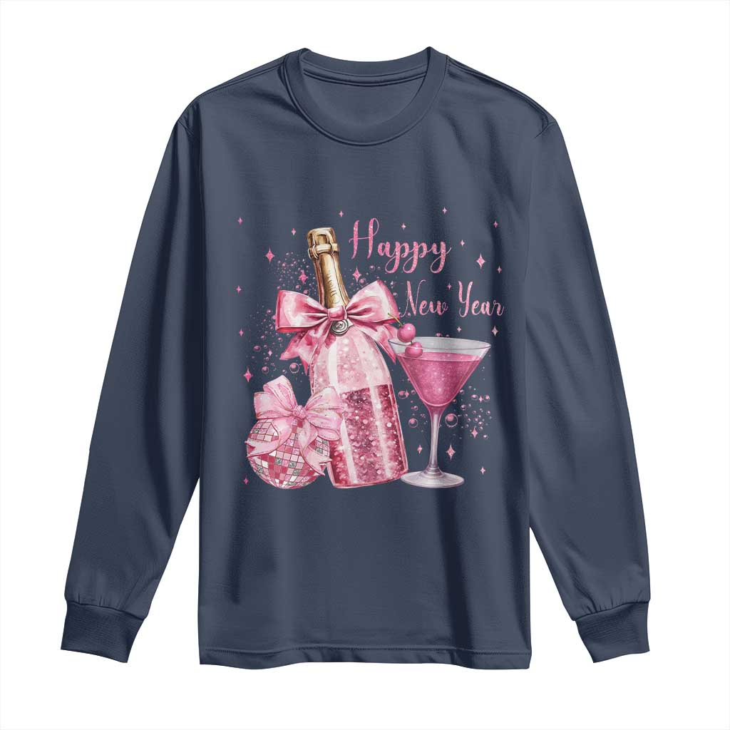 Happy New Year 2026 New Years Eve Party Long Sleeve Shirt Pink Cocktail Disco Ball - Wonder Print Shop
