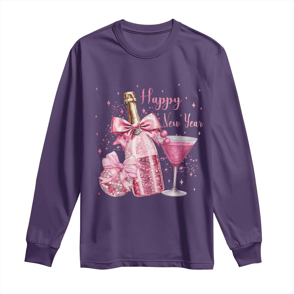 Happy New Year 2026 New Years Eve Party Long Sleeve Shirt Pink Cocktail Disco Ball - Wonder Print Shop