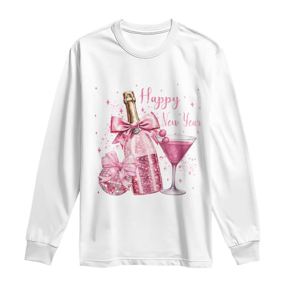 Happy New Year 2026 New Years Eve Party Long Sleeve Shirt Pink Cocktail Disco Ball - Wonder Print Shop