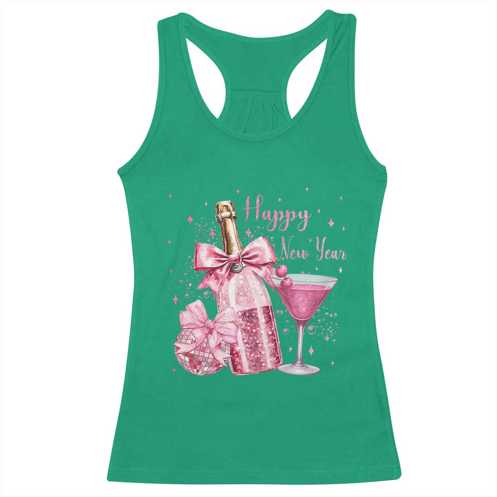 Happy New Year 2026 New Years Eve Party Racerback Tank Top Pink Cocktail Disco Ball - Wonder Print Shop