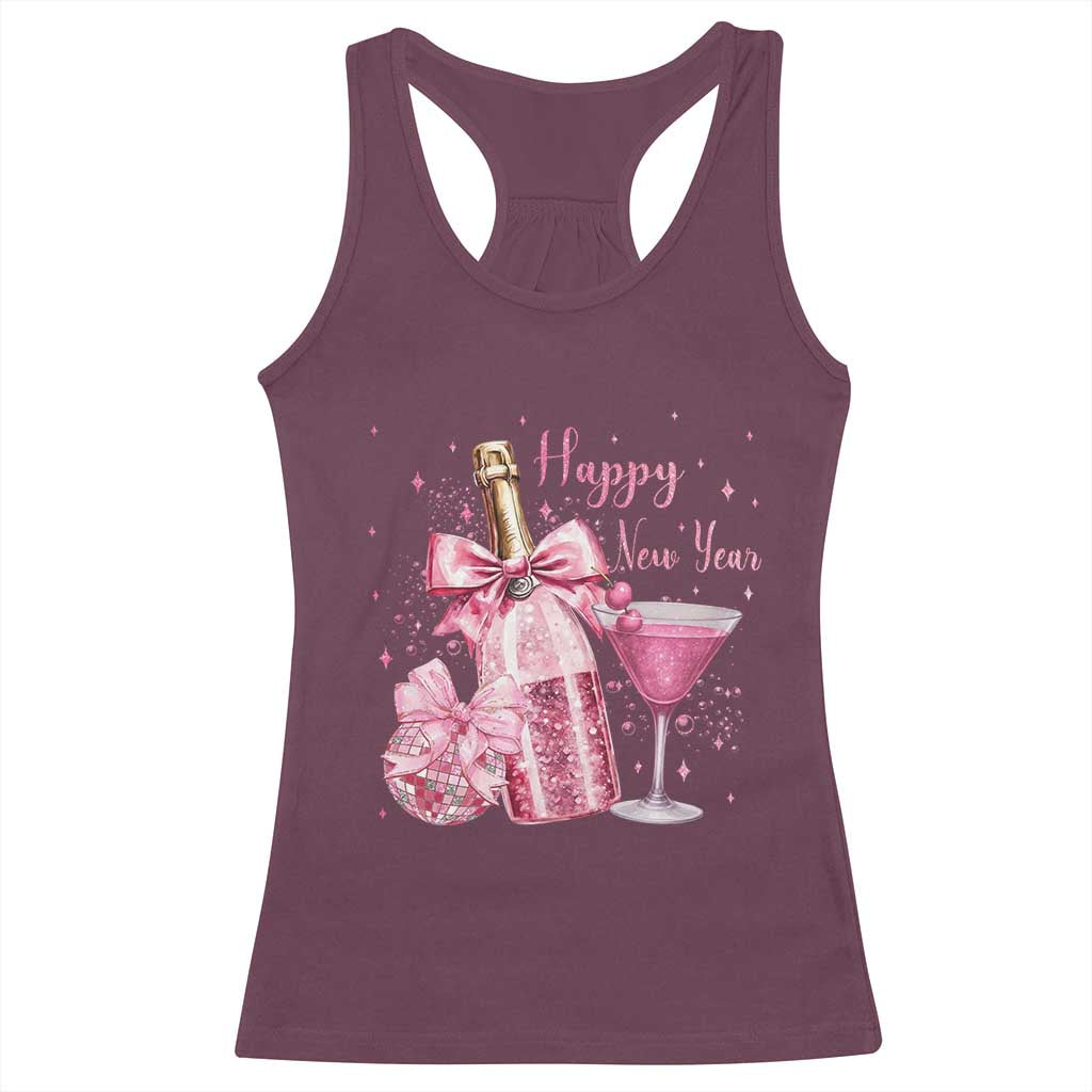 Happy New Year 2026 New Years Eve Party Racerback Tank Top Pink Cocktail Disco Ball - Wonder Print Shop