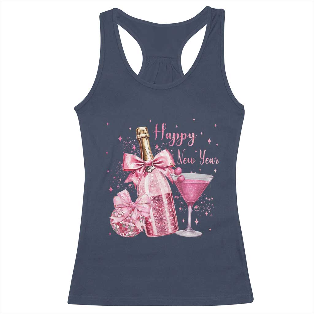 Happy New Year 2026 New Years Eve Party Racerback Tank Top Pink Cocktail Disco Ball - Wonder Print Shop