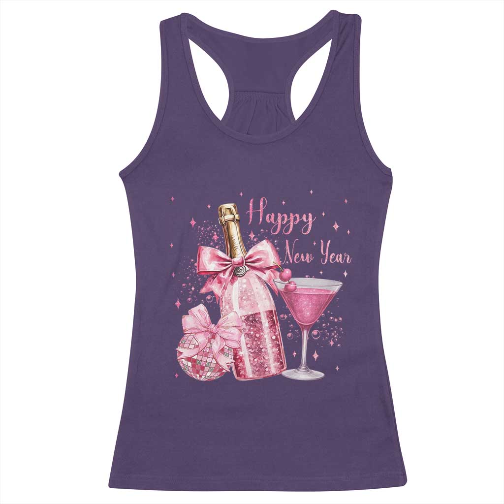 Happy New Year 2026 New Years Eve Party Racerback Tank Top Pink Cocktail Disco Ball - Wonder Print Shop