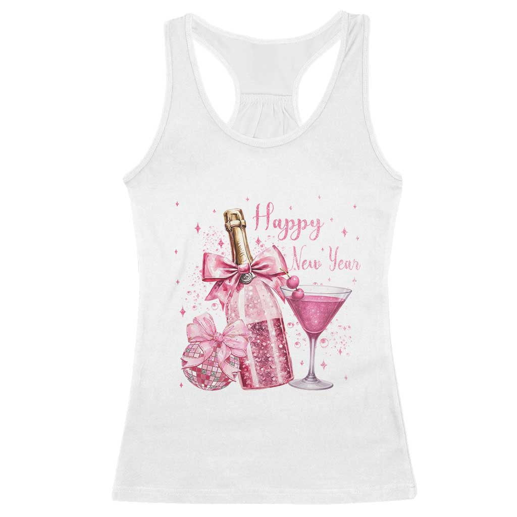 Happy New Year 2026 New Years Eve Party Racerback Tank Top Pink Cocktail Disco Ball - Wonder Print Shop