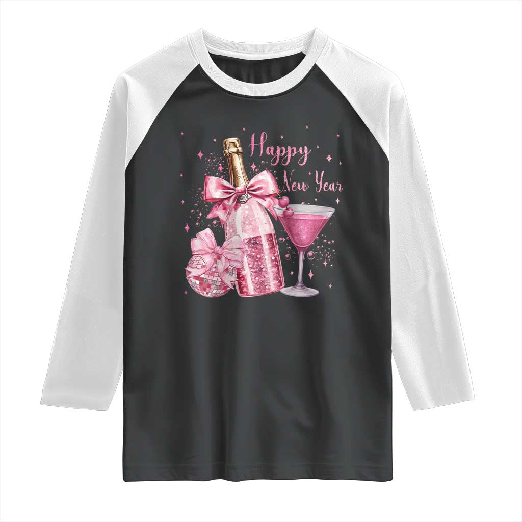 Happy New Year 2026 New Years Eve Party Raglan Shirt Pink Cocktail Disco Ball - Wonder Print Shop