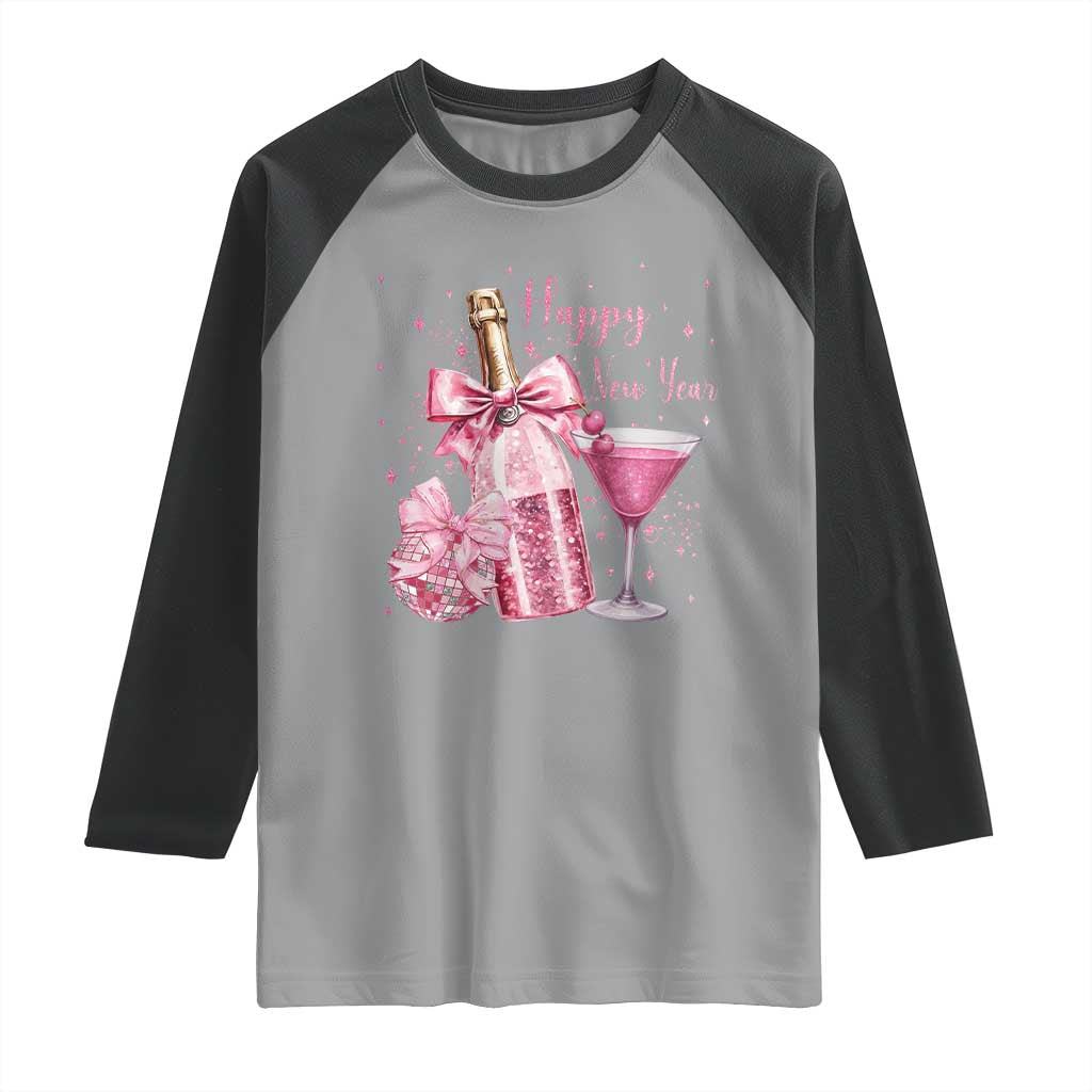 Happy New Year 2026 New Years Eve Party Raglan Shirt Pink Cocktail Disco Ball - Wonder Print Shop