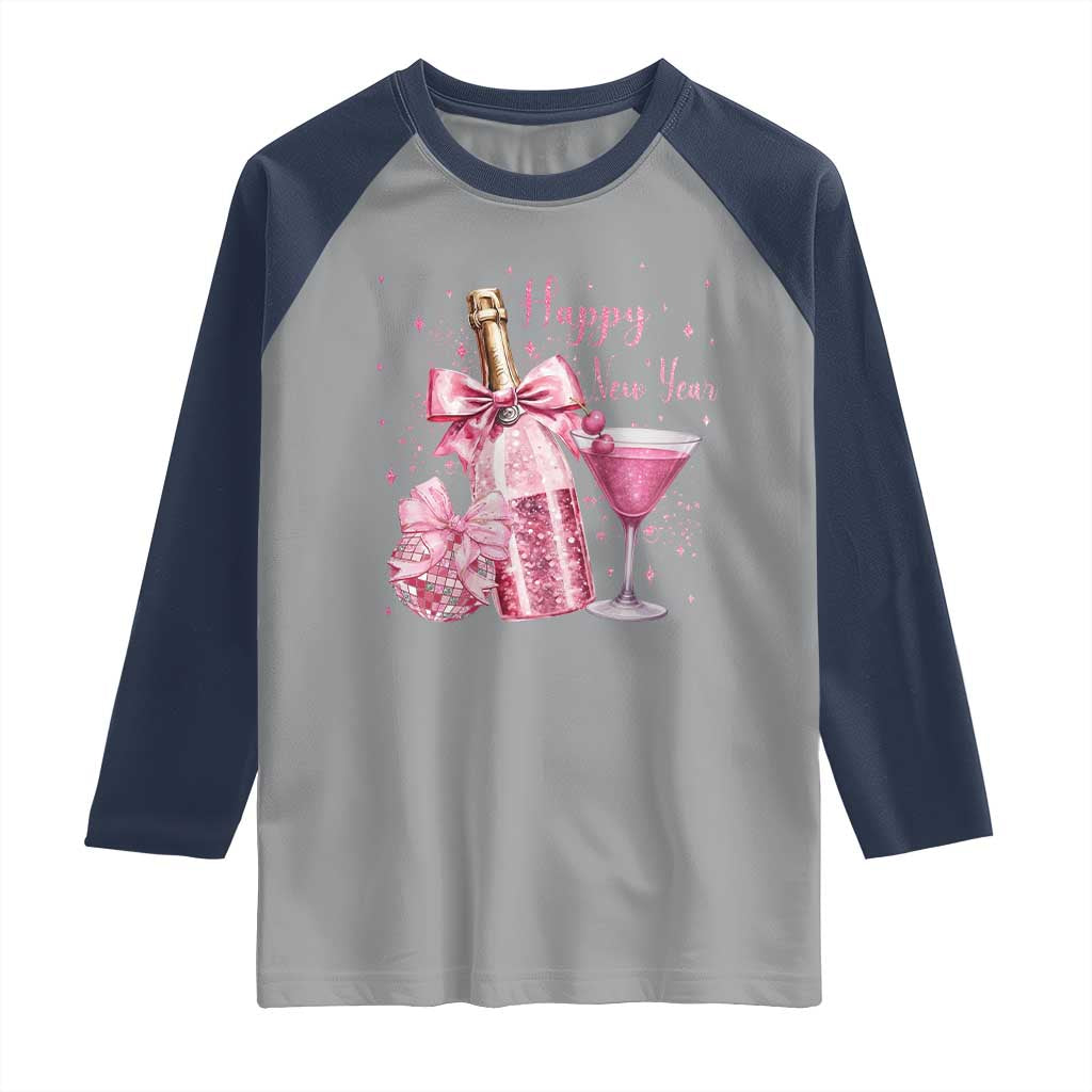Happy New Year 2026 New Years Eve Party Raglan Shirt Pink Cocktail Disco Ball - Wonder Print Shop
