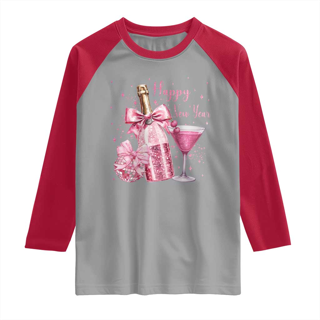 Happy New Year 2026 New Years Eve Party Raglan Shirt Pink Cocktail Disco Ball - Wonder Print Shop