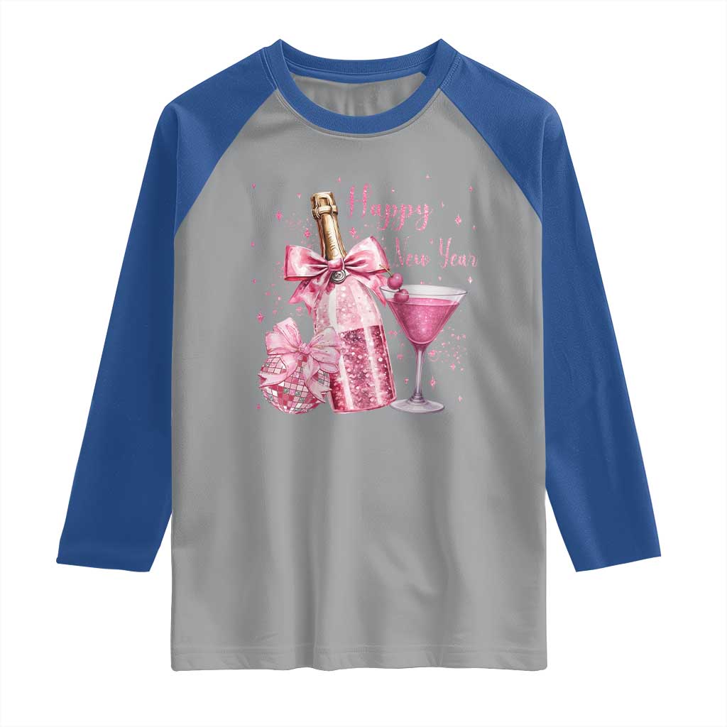 Happy New Year 2026 New Years Eve Party Raglan Shirt Pink Cocktail Disco Ball - Wonder Print Shop