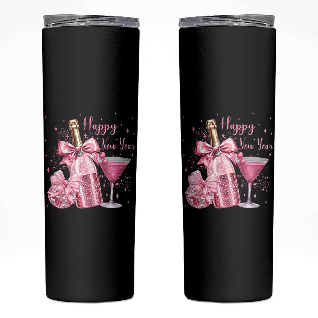 Happy New Year 2026 New Years Eve Party Skinny Tumbler Pink Cocktail Disco Ball - Wonder Print Shop