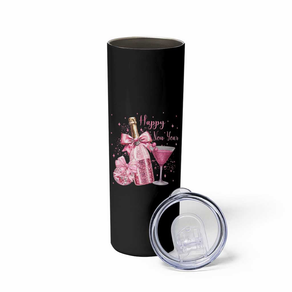 Happy New Year 2026 New Years Eve Party Skinny Tumbler Pink Cocktail Disco Ball - Wonder Print Shop