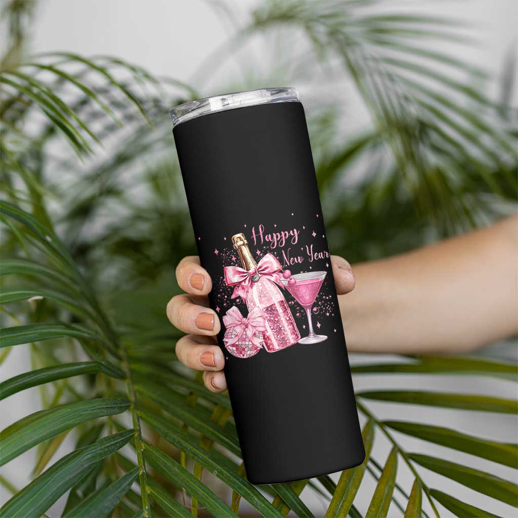 Happy New Year 2026 New Years Eve Party Skinny Tumbler Pink Cocktail Disco Ball - Wonder Print Shop