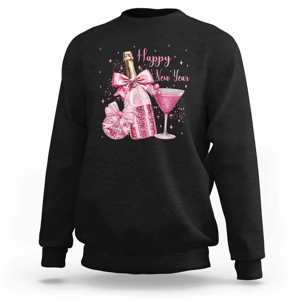 Happy New Year 2026 New Years Eve Party Sweatshirt Pink Cocktail Disco Ball - Wonder Print Shop