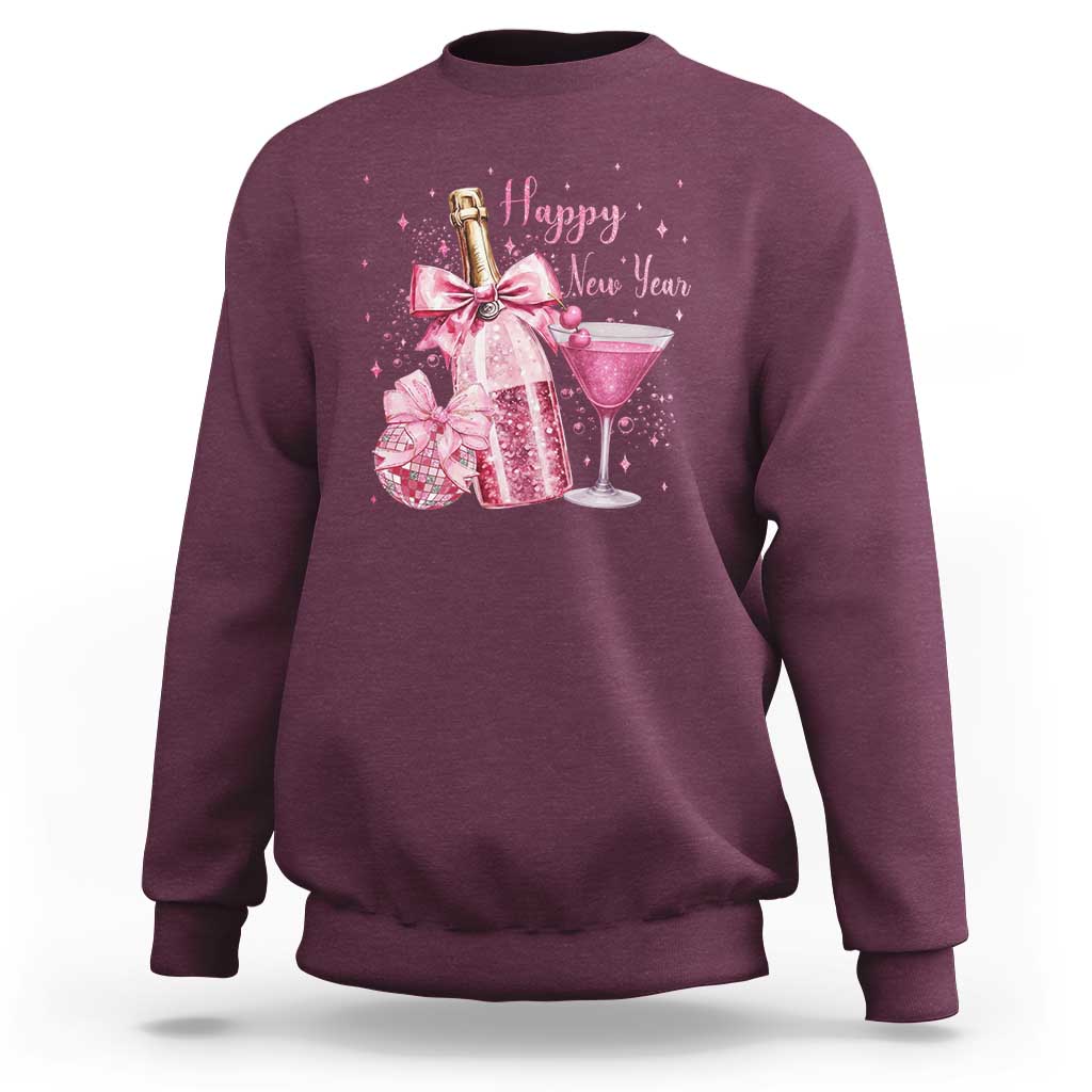 Happy New Year 2026 New Years Eve Party Sweatshirt Pink Cocktail Disco Ball - Wonder Print Shop