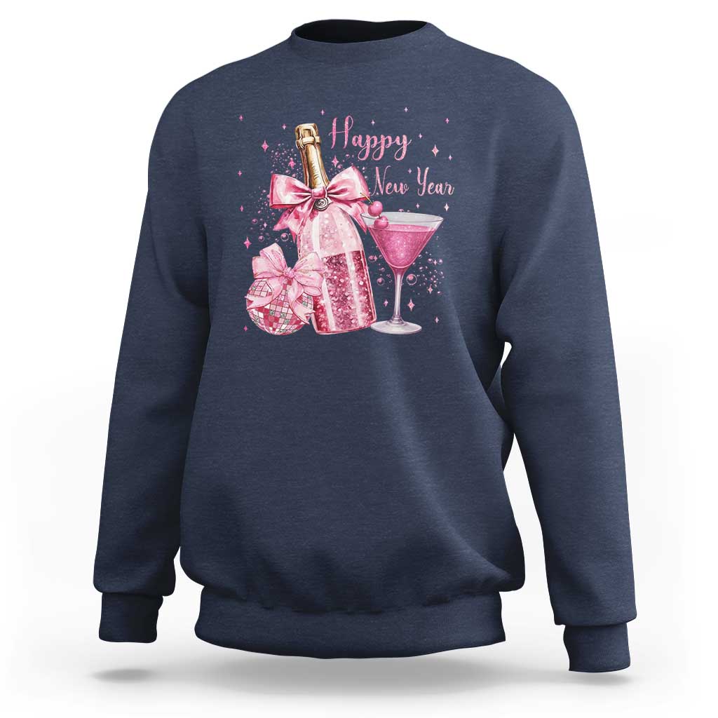 Happy New Year 2026 New Years Eve Party Sweatshirt Pink Cocktail Disco Ball - Wonder Print Shop
